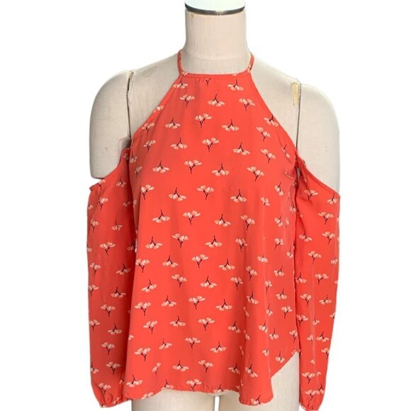 Abercrombie & Fitch Ditzy Floral Open Shoulder Long Sleeve Blouse XS 75D - Picture 1 of 7